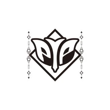 Initial letter P P bow and arrow, white and black, with square decoration. Stock Illustration