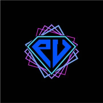 Initial letter P U with diamond design and square ornament as decoration Stock Illustration