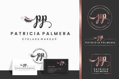 Initial letter PP P lash, Eyebrow, Lashes, eyelash extension logo design coll Stock Illustration