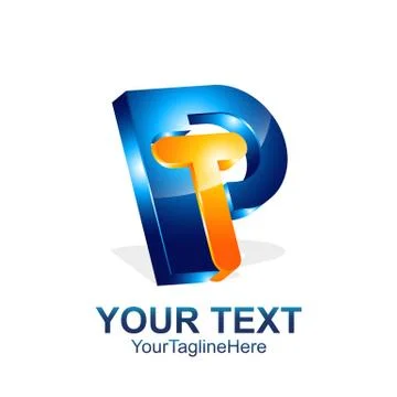 Initial letter PT or TP logo template colored orange blue 3d design for busin Stock Illustration