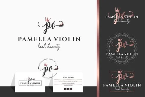 Initial letter PV P lash, Eyebrow, Lashes, eyelash extension logo design coll Stock Illustration