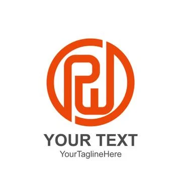Initial letter PW logo template colored orange circle design for business and Stock Illustration