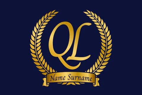 Initial letter Q and L, QL monogram logo design with laurel wreath. Luxury .. Illustrazione stock