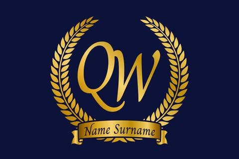 Initial letter Q and W, QW monogram logo design with laurel wreath. Luxury .. Stock Illustration