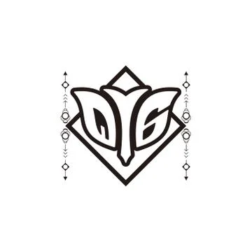 Initial letter Q G bow and arrow, white and black, with square decoration. Stock Illustration