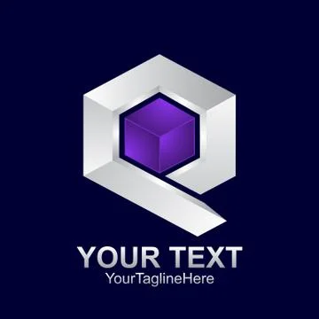Initial letter Q logo template colored silver purple hexagon design for busin Stock Illustration
