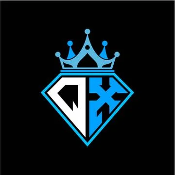 Initial letter Q X diamond shape with crown decoration Stock Illustration