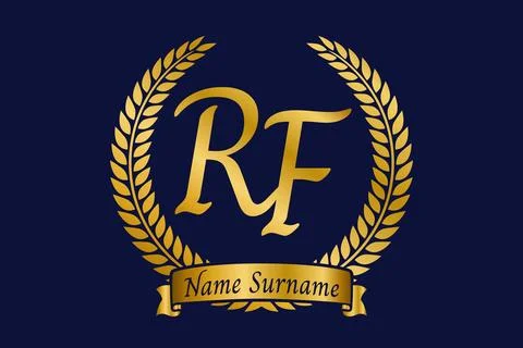 Initial letter R and F, RF monogram logo design with laurel wreath. Luxury .. Stock Illustration
