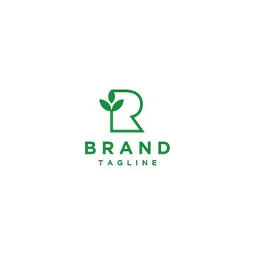 Initial Letter R and Leaf line logo design Stock Illustration