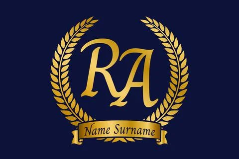 Initial letter R and A, RA monogram logo design with laurel wreath. Luxury .. Stock Illustration