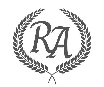 Initial letter R and A, RA monogram logo design with laurel wreath. Luxury .. 库存插图