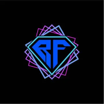 Initial letter R F with diamond design and square ornament as decoration Stock Illustration