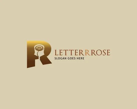 Initial Letter R Golden Rose Vector Logo Design Template 스톡 일러스트