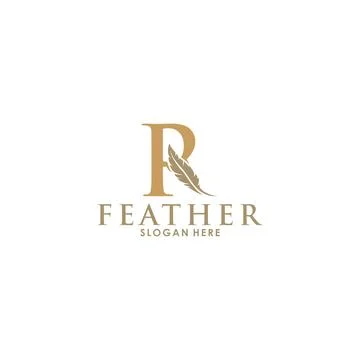 Initial letter R logo with Feather Luxury gold, Initial Feather Logo template Stock Illustration