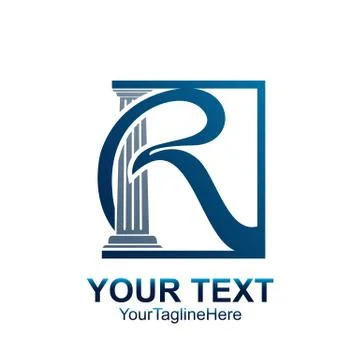 Initial letter R logo template colored blue silver square design for business Stock Illustration