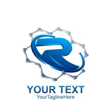 Initial letter R logo template colored blue circle swoosh design for business Stock Illustration