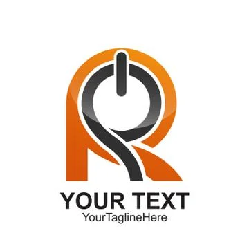 Initial letter R logo template colored orange grey power button design for bu Stock Illustration