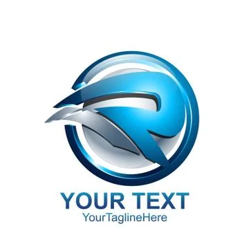 Initial letter R logo template colored blue circle swoosh design for business Stock Illustration