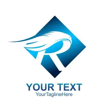 Initial letter R logo template colored blue square wing design for business a Stock Illustration