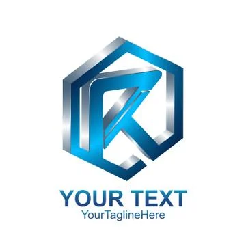 Initial letter R logo template colored blue hexagon design for business and c Illustrazione stock