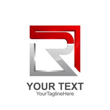 Initial letter R logo template colored red grey square design for business an Stock Illustration