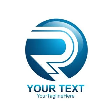 Initial letter R logo template colored blue circle sphere design for business Stock Illustration
