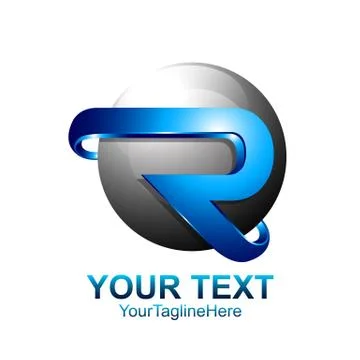 Initial letter R logo template colored blue circle sphere design for business Stock Illustration