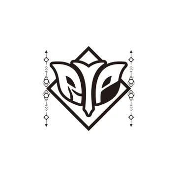 Initial letter R P bow and arrow, white and black, with square decoration. Stock Illustration