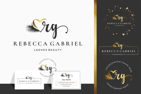 Initial letter R RG lash, Eyebrow, Lashes, eyelash extension logo design coll Stock Illustration