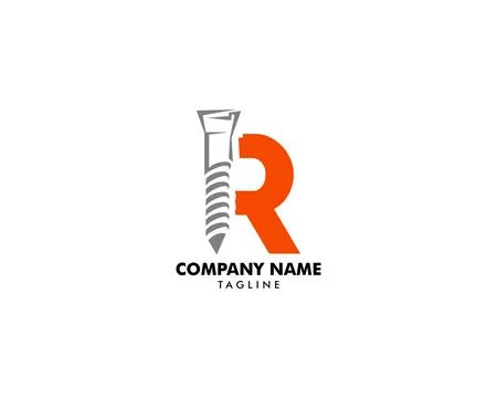 Initial Letter R with Screw Vector Logo Template Design Element Illustrazione stock
