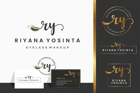 Initial letter RY R lash, Eyebrow, Lashes, eyelash extension logo design coll Stock Illustration