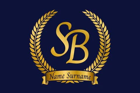 Initial letter S and B, SB monogram logo design with laurel wreath. Luxury .. Stock Illustration