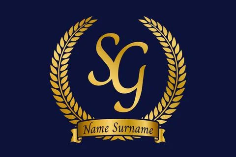Initial letter S and G, SG monogram logo design with laurel wreath. Luxury .. Stock Illustration
