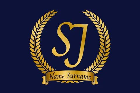Initial letter S and J, SJ monogram logo design with laurel wreath. Luxury .. Stock Illustration