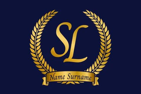 Initial letter S and L, SL monogram logo design with laurel wreath. Luxury .. Stock Illustration