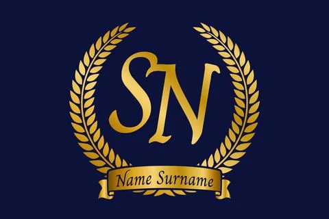 Initial letter S and N, SN monogram logo design with laurel wreath. Luxury .. Stock Illustration