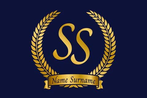 Initial letter S and S, SS monogram logo design with laurel wreath. Luxury .. Illustrazione stock