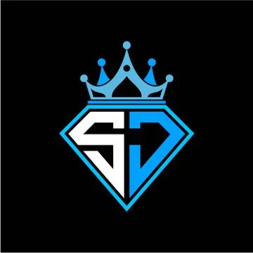 Initial letter S J diamond shape with crown decoration Stock Illustration