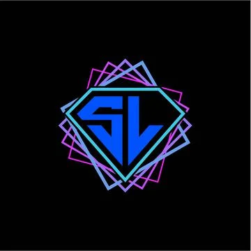 Initial letter S L with diamond design and square ornament as decoration Stock Illustration