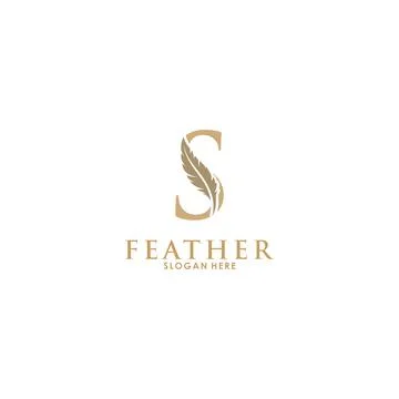 Initial letter S logo with Feather Luxury gold, Initial Feather Logo template Stock Illustration