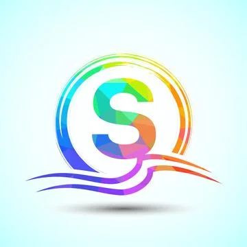 Initial letter S with water ocean waves and the sun. Beach logo design concep Illustrazione stock