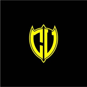 The initial letter of the shield logo C V is yellow. Stock Illustration