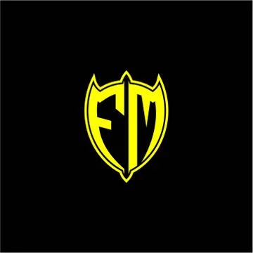 The initial letter of the shield logo F M is yellow. Stock Illustration