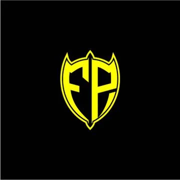 The initial letter of the shield logo F P is yellow. Stock Illustration