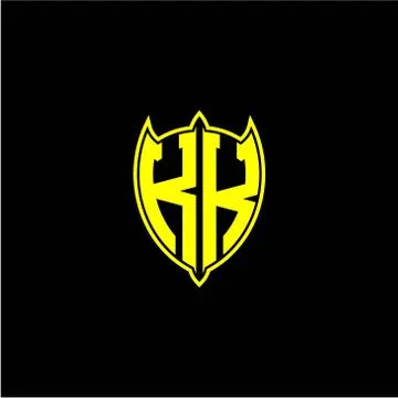 The initial letter of the shield logo K K is yellow. Stock Illustration