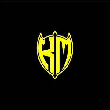 The initial letter of the shield logo K M is yellow. Stock Illustration