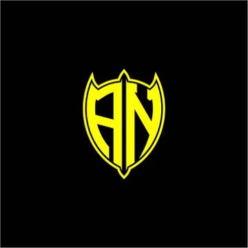 The initial letter of the shield logo A N is yellow. Stock Illustration