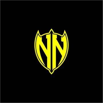 The initial letter of the shield logo N N is yellow. Stock Illustration
