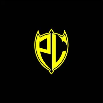 The initial letter of the shield logo P L is yellow. Stock Illustration