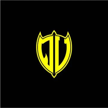 The initial letter of the shield logo Q V is yellow. Stock Illustration